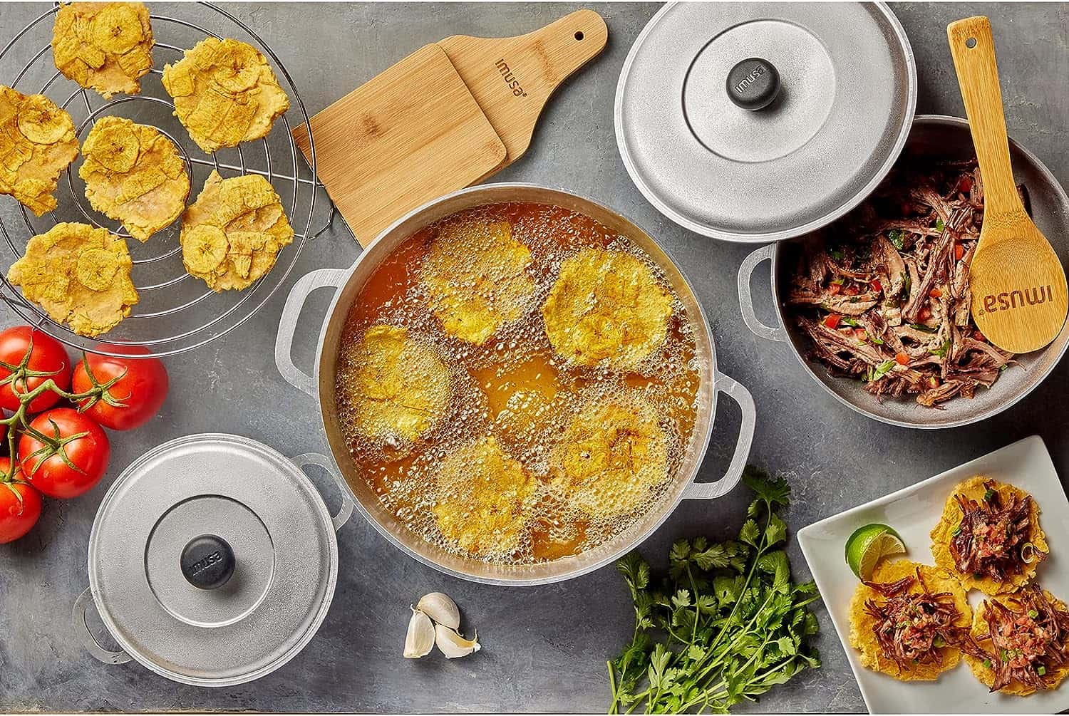 IMUSA USA Traditional Colombian Natural Caldero 3-Piece(1.5/3.5/7.0 Quart) Dutch Oven Set, Silver, Small