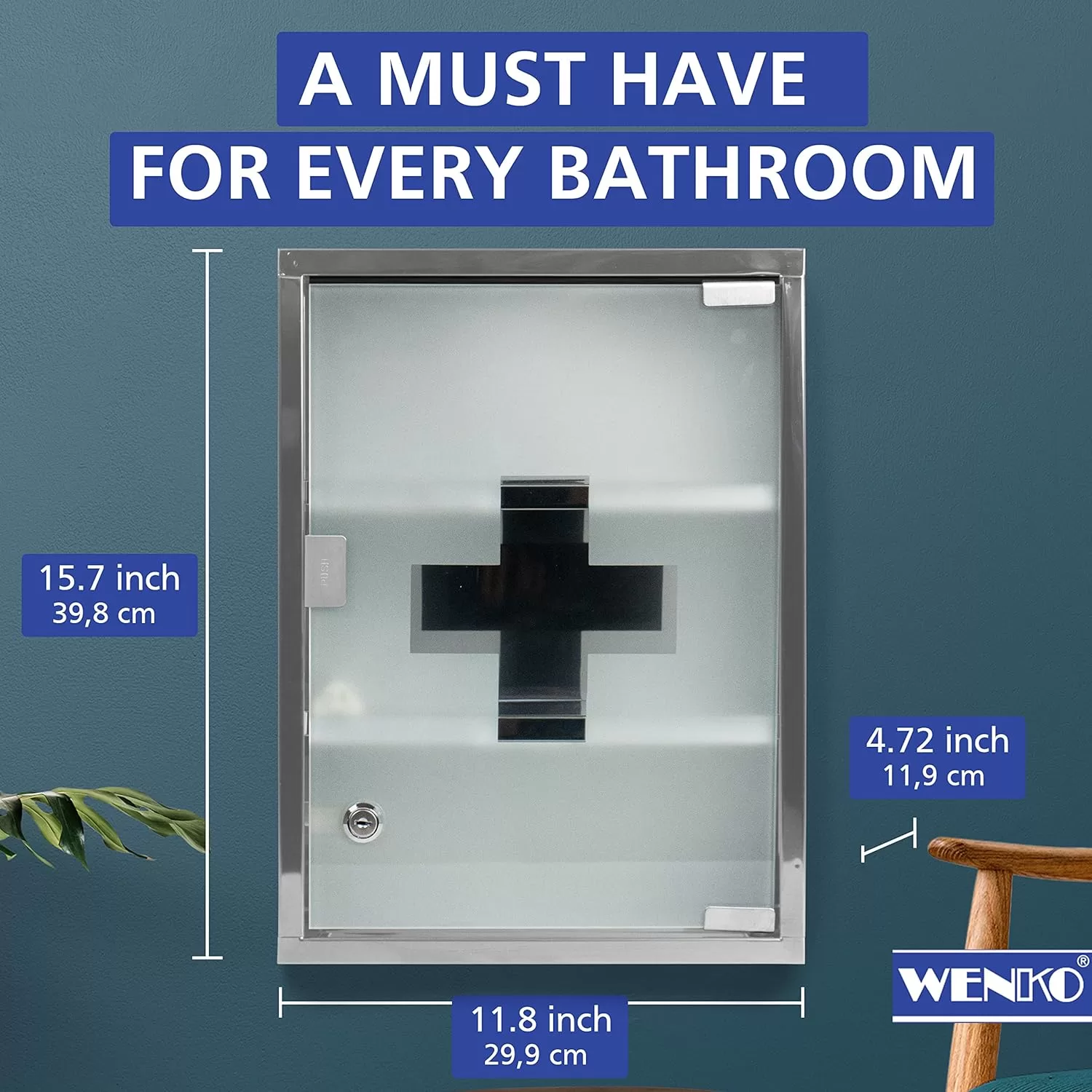 WENKO Medicine Cabinet with Lock, Wall mounted Bathroom Storage, Hanging Medical Cabinet