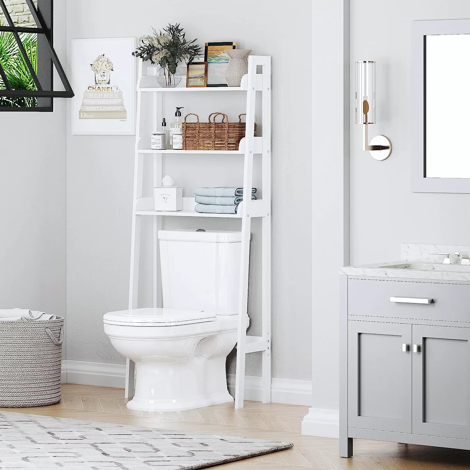 UTEX 3-Shelf Bathroom Organizer Over The Toilet, 3-Tier Shelf, Spacesaver (White)