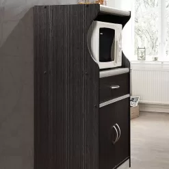 Hodedah Microwave Cart with One Drawer, Two Doors, and Shelf for Storage, Chocolate Grey