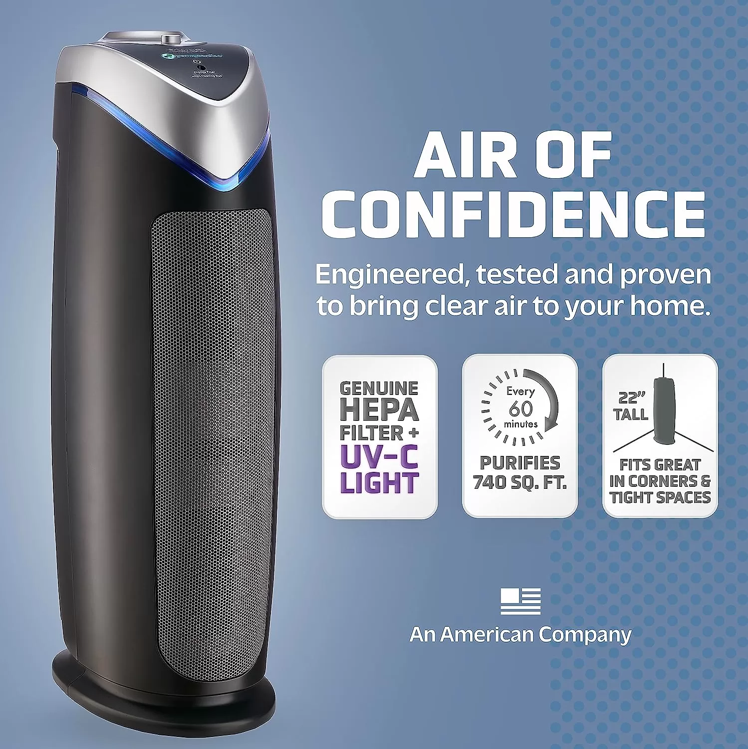 GermGuardian Air Purifier with HEPA 13 Filter, Removes 99.97% of Pollutants, Gray, AC4825E