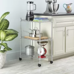 Whitmor 3 Tier Chrome Supreme Cart-Rolling Utility Organizer