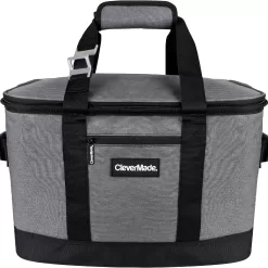 CleverMade Collapsible Cooler Bag: Insulated Leakproof 50 Can Soft Sided Portable Cooler Bag, Heather Grey/Black