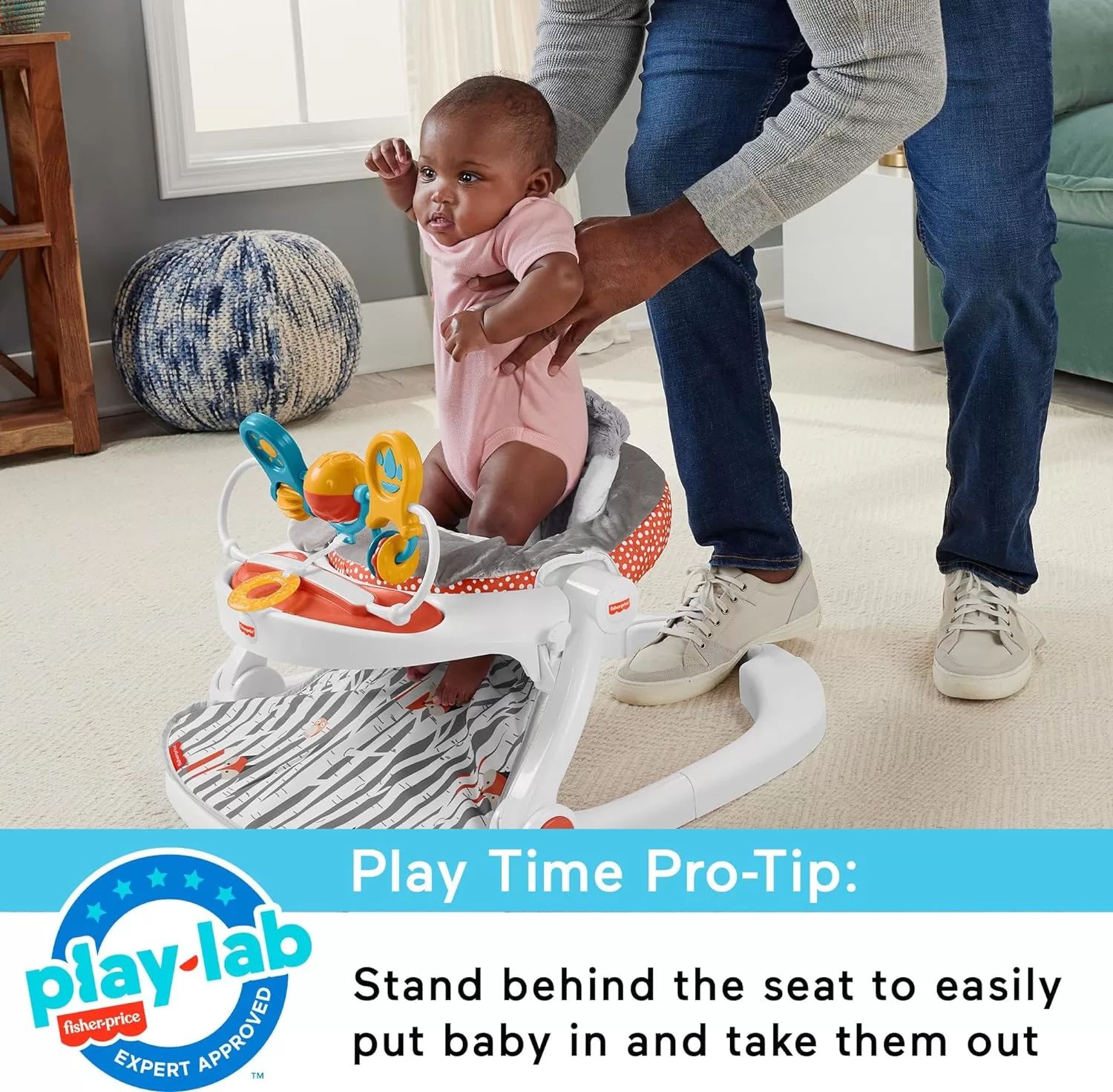 Fisher-Price Baby Portable Baby Chair Premium Sit-Me-Up Floor Seat with Snack Tray and Toy Bar,Plush Seat Pad, Peek-a-Boo Fox