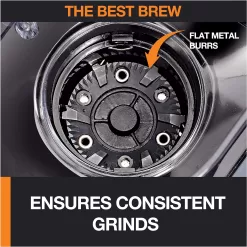 Krups Precision Plastic and Stainless Steel Flat Burr Grinder 12 Cup 110 Watts 12 Grind Settings, Cold Brew Black