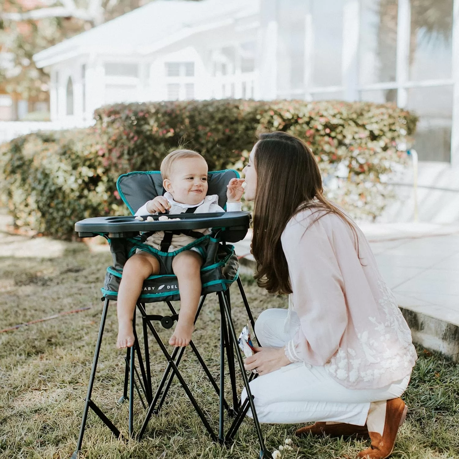 Baby Delight Go with Me Uplift Deluxe Portable High Chair | Indoor and Outdoor | Teal and Grey