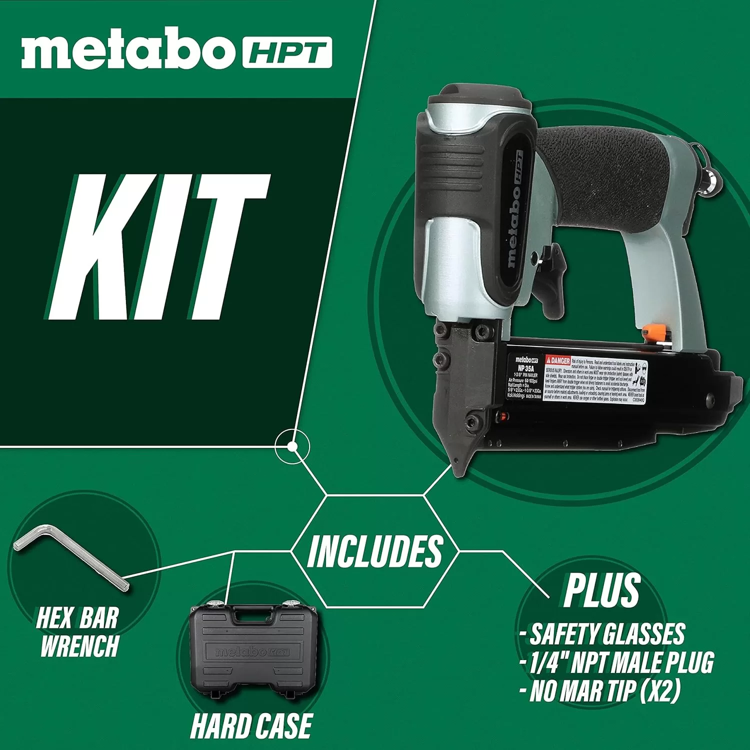 Metabo HPT Pin Nailer Kit | Pro Preferred Brand of Pneumatic Nailers | 23 Gauge
