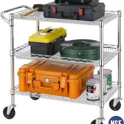 Finnhomy 3 Tier Heavy Duty Commercial Grade Utility Cart, Wire Rolling Cart with Handle Bar