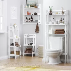 UTEX 3-Shelf Bathroom Organizer Over The Toilet, 3-Tier Shelf, Spacesaver (White)