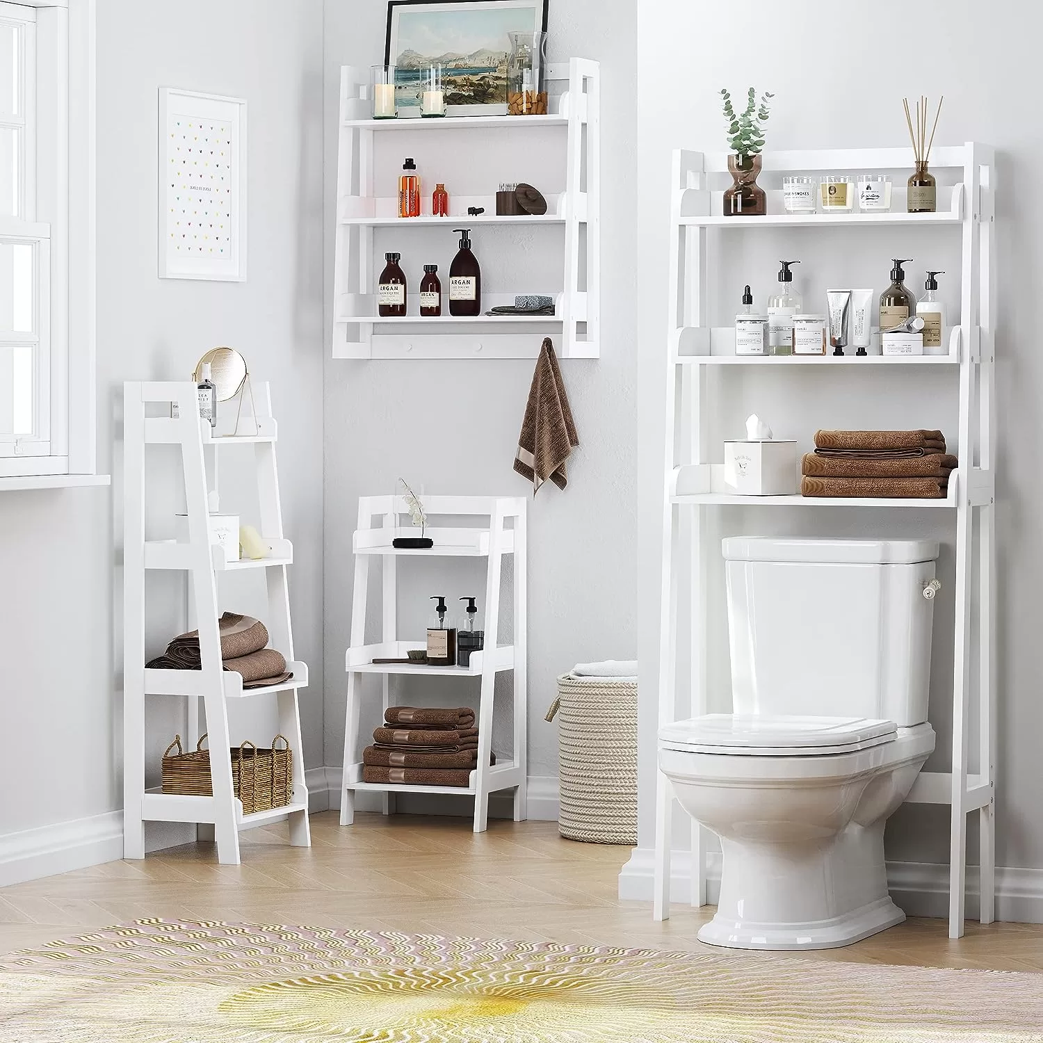 UTEX 3-Shelf Bathroom Organizer Over The Toilet, 3-Tier Shelf, Spacesaver (White)