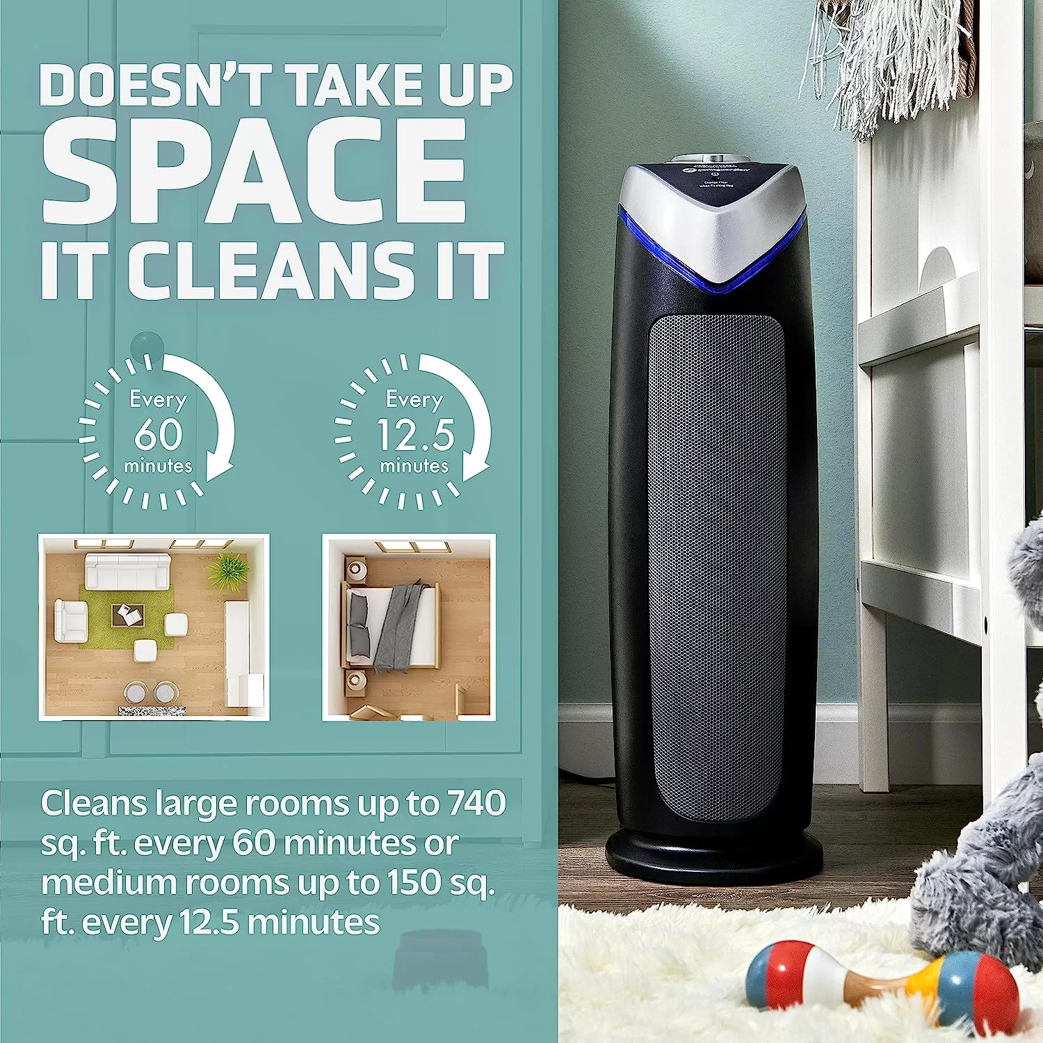GermGuardian Air Purifier with HEPA 13 Filter, Removes 99.97% of Pollutants, Gray, AC4825E