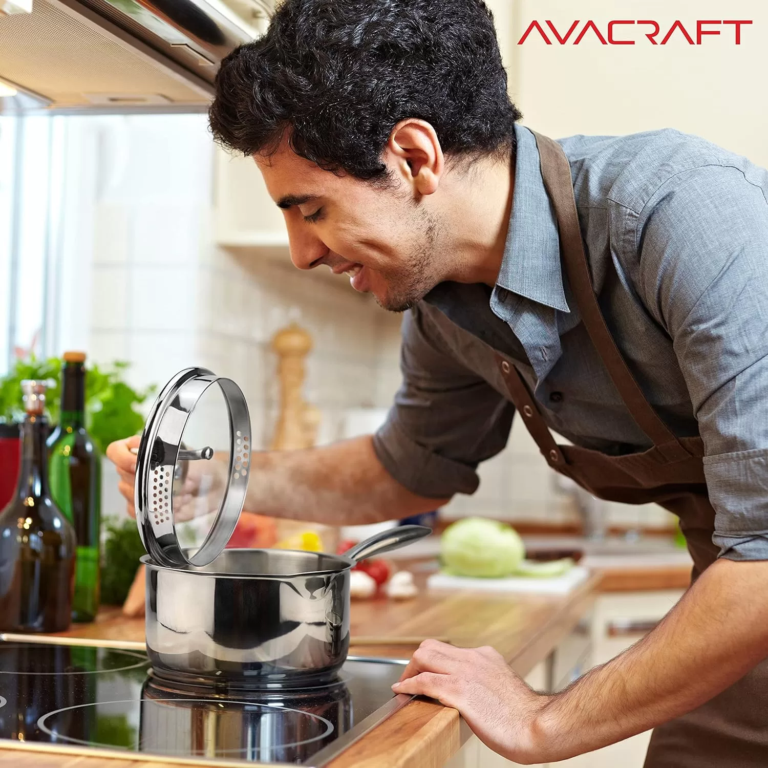 AVACRAFT Stainless Steel Saucepan with Glass Strainer Lid, Two Side Spouts for Easy Pour