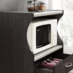 Hodedah Microwave Cart with One Drawer, Two Doors, and Shelf for Storage, Chocolate Grey