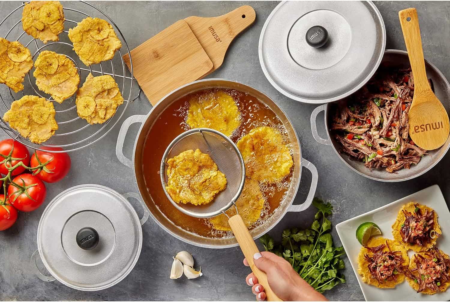 IMUSA USA Traditional Colombian Natural Caldero 3-Piece(1.5/3.5/7.0 Quart) Dutch Oven Set, Silver, Small