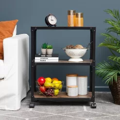 Mind Reader Woodland Collection, Rolling 3-Tier Kitchen Microwave Cart, 23