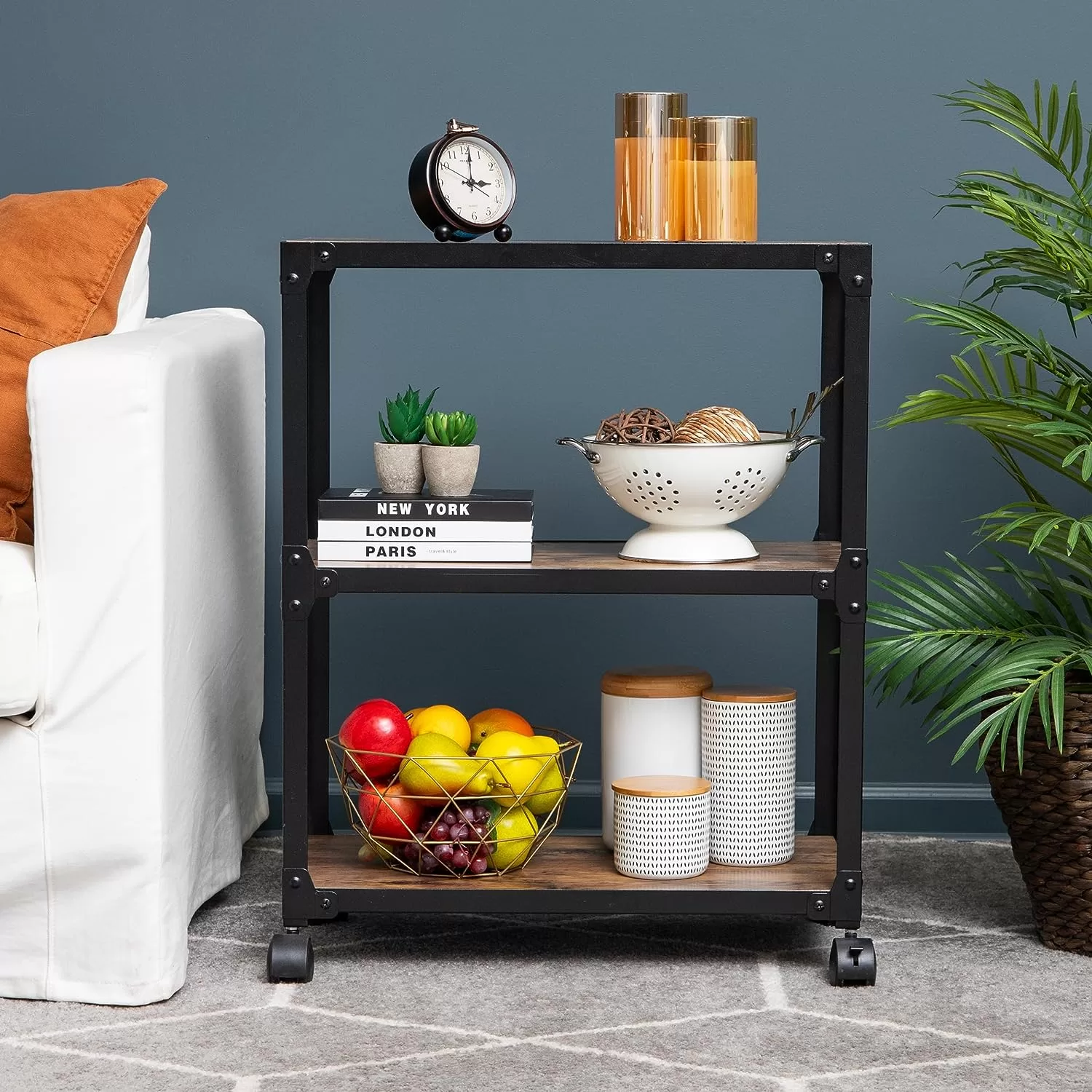 Mind Reader Woodland Collection, Rolling 3-Tier Kitchen Microwave Cart, 23"L x 12"W x 29.5"H, Brown
