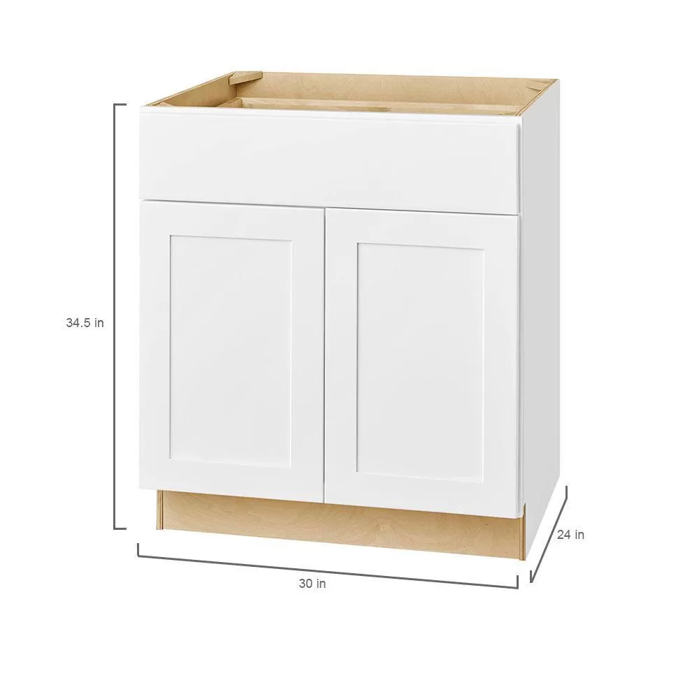 Hampton Bay B30 Avondale 30 in. W x 24 in. D x 34.5 in. H Ready to Assemble Plywood Shaker Base Kitchen Cabinet in Alpine White