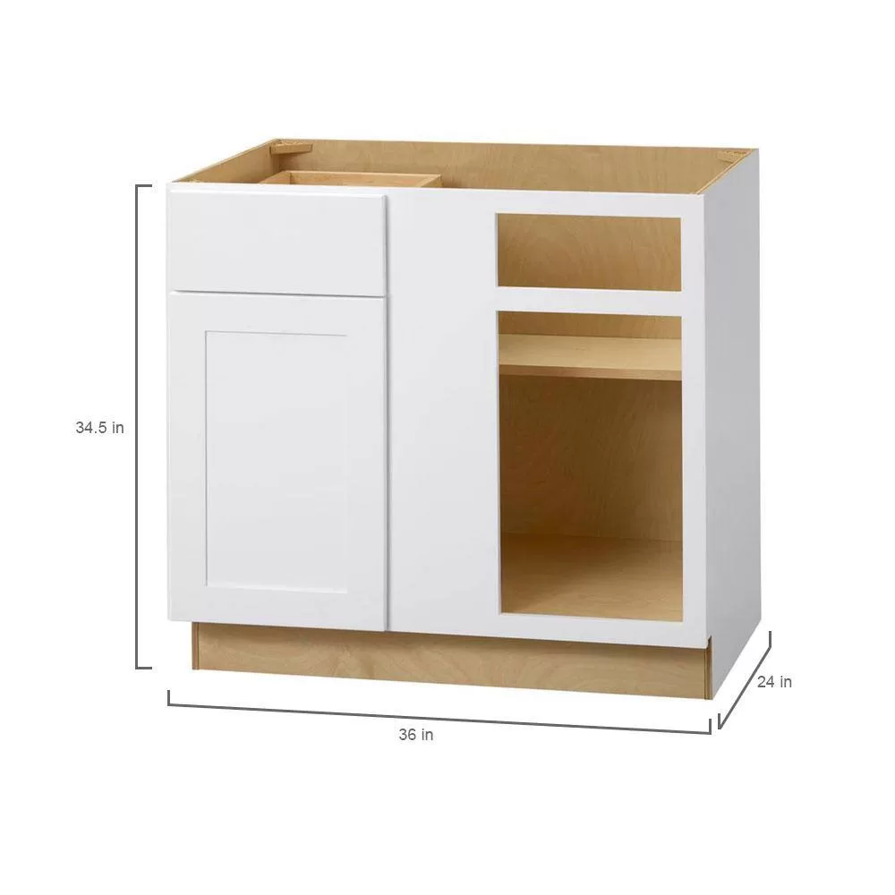 Hampton Bay BBC36 Avondale 36 in. W x 24 in. D x 34.5 in. H Ready to Assemble Plywood Shaker Blind Corner Kitchen Cabinet in Alpine White