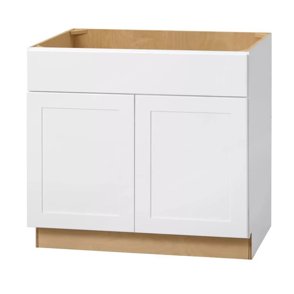 Hampton Bay SB36 Avondale 36 in. W x 24 in. D x 34.5 in. H Ready to Assemble Plywood Shaker Sink Base Kitchen Cabinet in Alpine White