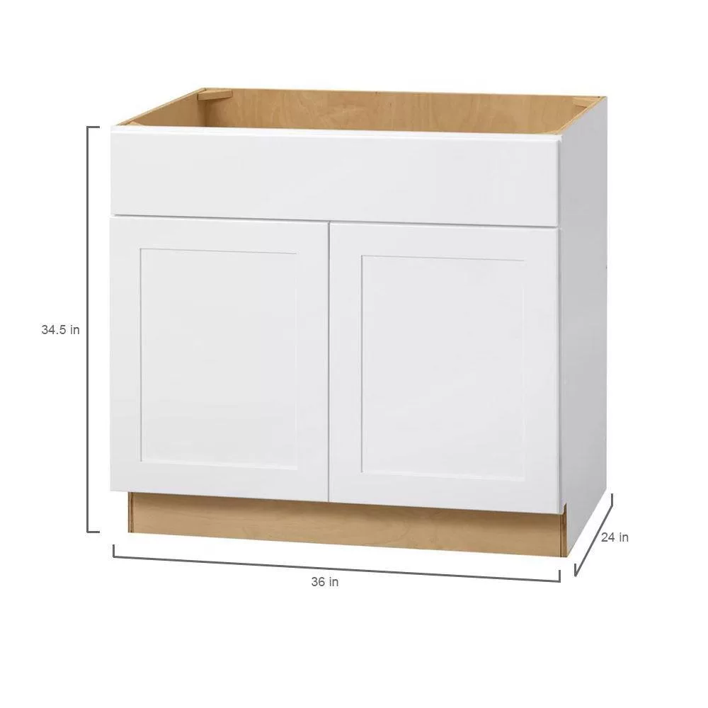 Hampton Bay SB36 Avondale 36 in. W x 24 in. D x 34.5 in. H Ready to Assemble Plywood Shaker Sink Base Kitchen Cabinet in Alpine White