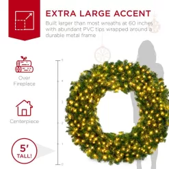 Best Choice Products SKY5983 60 in. Pre-Lit LED Spruce Artificial Christmas Wreath with 300-Lights