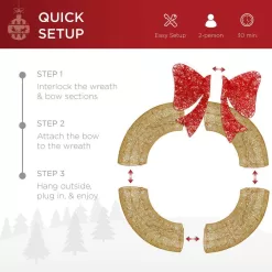 Best Choice Products SKY6245 48 in. Gold Pre-Lit LED Outdoor Artificial Christmas Wreath with140-Lights and Red Bow