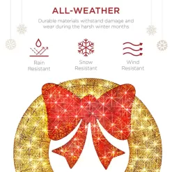 Best Choice Products SKY6245 48 in. Gold Pre-Lit LED Outdoor Artificial Christmas Wreath with140-Lights and Red Bow