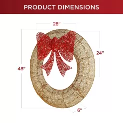 Best Choice Products SKY6245 48 in. Gold Pre-Lit LED Outdoor Artificial Christmas Wreath with140-Lights and Red Bow