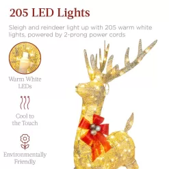 Best Choice Products SKY5827 48 in. LED Metal Reindeer Sleigh Christmas Yard Decor with Stakes