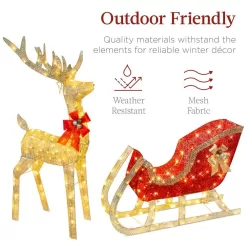 Best Choice Products SKY5827 48 in. LED Metal Reindeer Sleigh Christmas Yard Decor with Stakes
