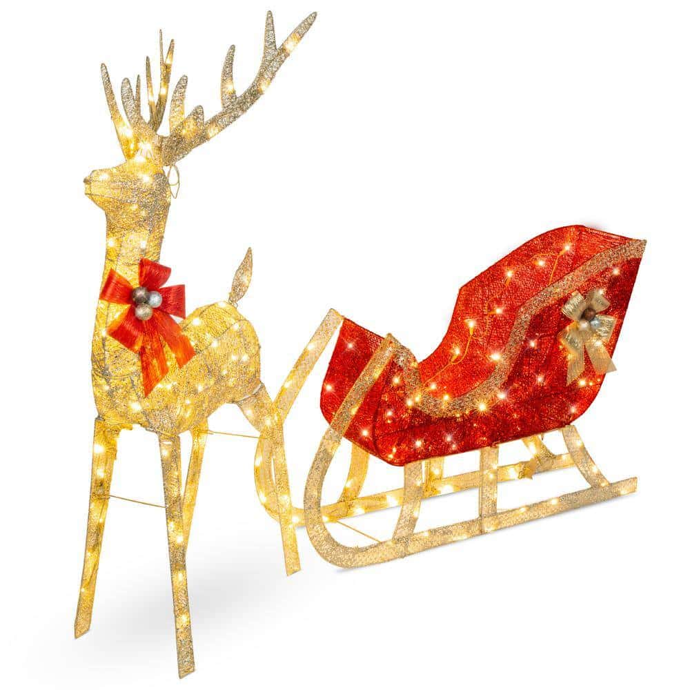 Best Choice Products SKY5827 48 in. LED Metal Reindeer Sleigh Christmas Yard Decor with Stakes