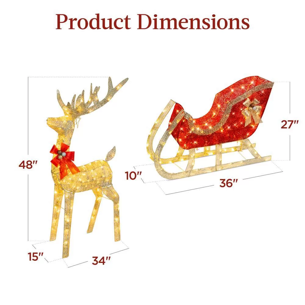 Best Choice Products SKY5827 48 in. LED Metal Reindeer Sleigh Christmas Yard Decor with Stakes