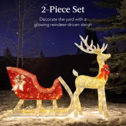 Best Choice Products SKY5827 48 in. LED Metal Reindeer Sleigh Christmas Yard Decor with Stakes