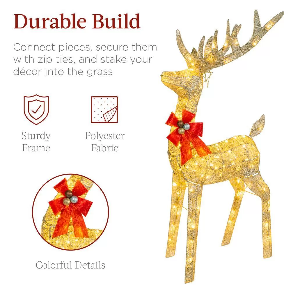 Best Choice Products SKY5827 48 in. LED Metal Reindeer Sleigh Christmas Yard Decor with Stakes