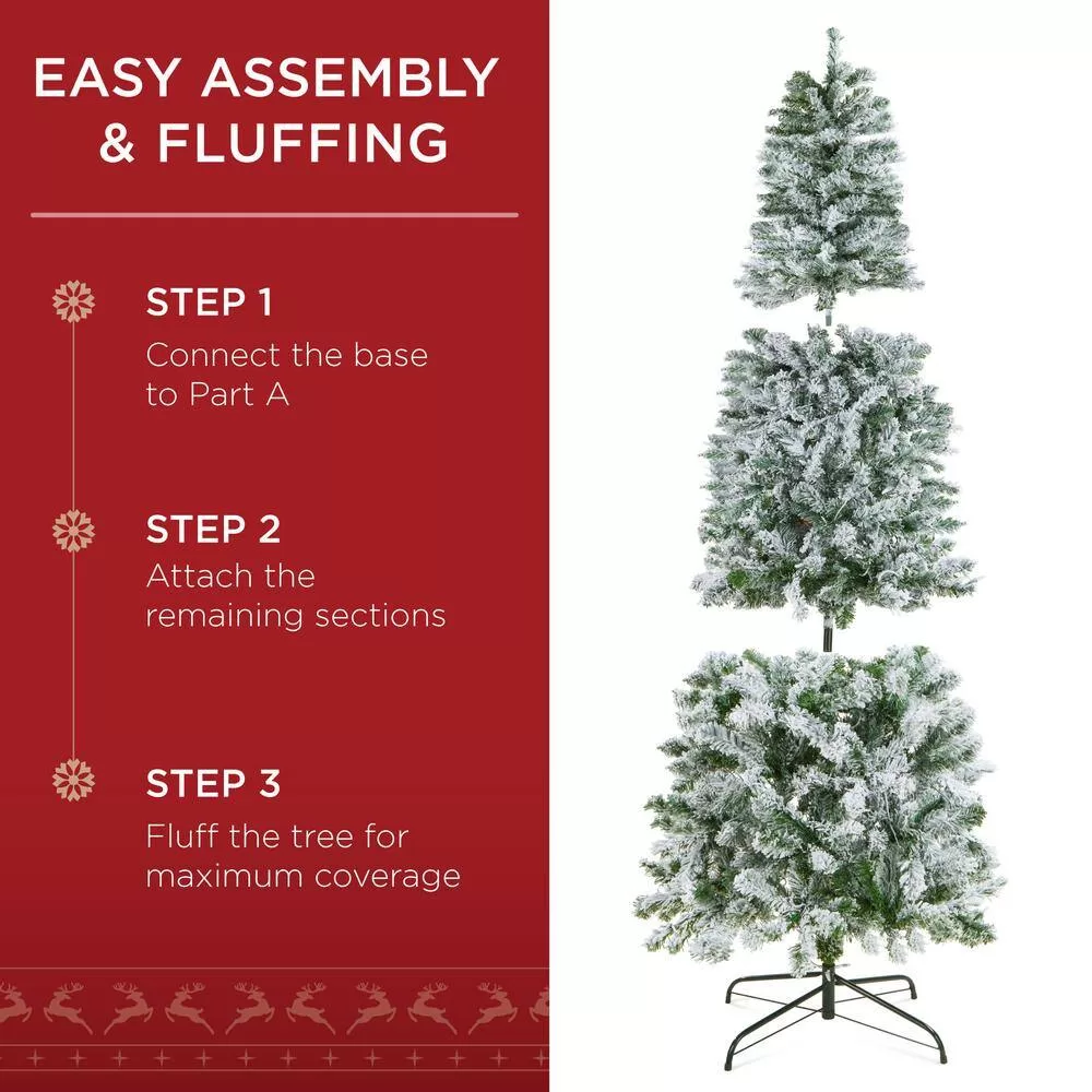 Best Choice Products SKY6383 12 ft. Pre-Lit Incandescent Snow Flocked Pencil Artificial Christmas Tree with 950 Clear Lights