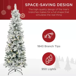 Best Choice Products SKY6383 12 ft. Pre-Lit Incandescent Snow Flocked Pencil Artificial Christmas Tree with 950 Clear Lights