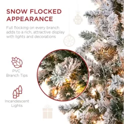 Best Choice Products SKY6383 12 ft. Pre-Lit Incandescent Snow Flocked Pencil Artificial Christmas Tree with 950 Clear Lights