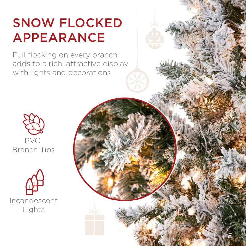 Best Choice Products SKY6383 12 ft. Pre-Lit Incandescent Snow Flocked Pencil Artificial Christmas Tree with 950 Clear Lights