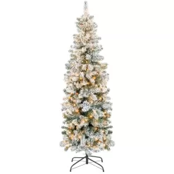 Best Choice Products SKY6383 12 ft. Pre-Lit Incandescent Snow Flocked Pencil Artificial Christmas Tree with 950 Clear Lights