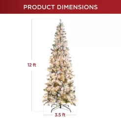 Best Choice Products SKY6383 12 ft. Pre-Lit Incandescent Snow Flocked Pencil Artificial Christmas Tree with 950 Clear Lights
