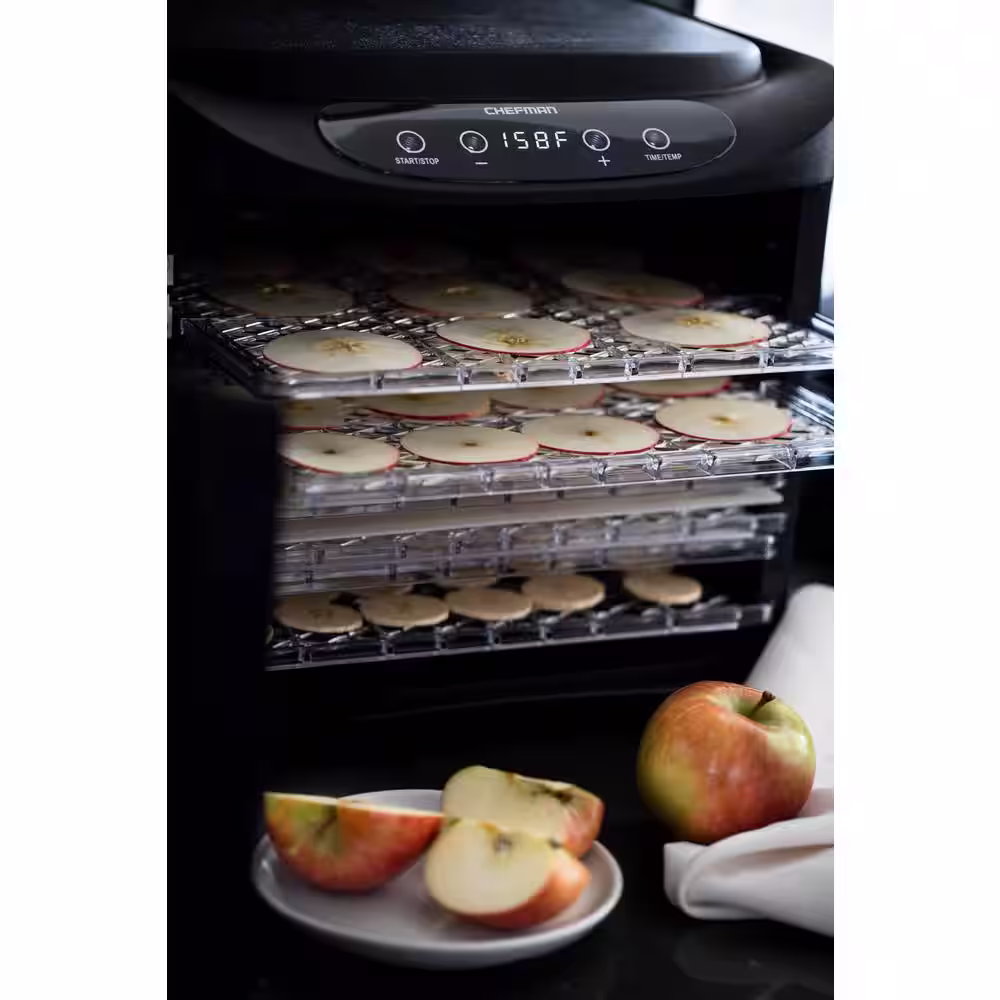 Chefman Black Food Dehydrator Machine, Touch Screen Electric Multi-Tier Preserver Meat Beef Jerky, Fruit Vegetable Dryer 6 Trays