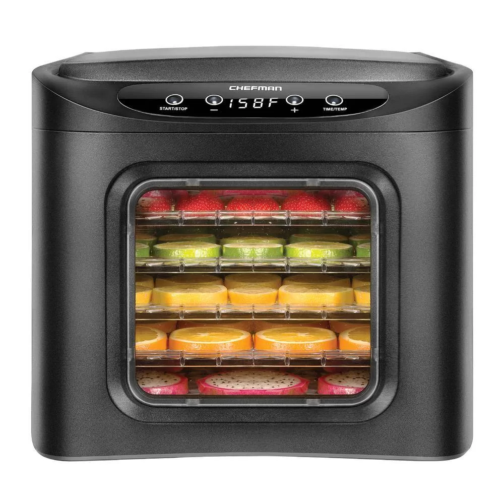 Chefman Black Food Dehydrator Machine, Touch Screen Electric Multi-Tier Preserver Meat Beef Jerky, Fruit Vegetable Dryer 6 Trays