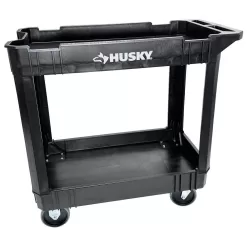 Husky 410-113-0111 2-Tier Plastic 4-Wheeled Service Cart in Black with 500 lb. Capacity