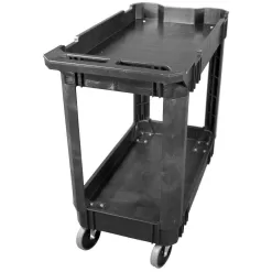 Husky 410-113-0111 2-Tier Plastic 4-Wheeled Service Cart in Black with 500 lb. Capacity