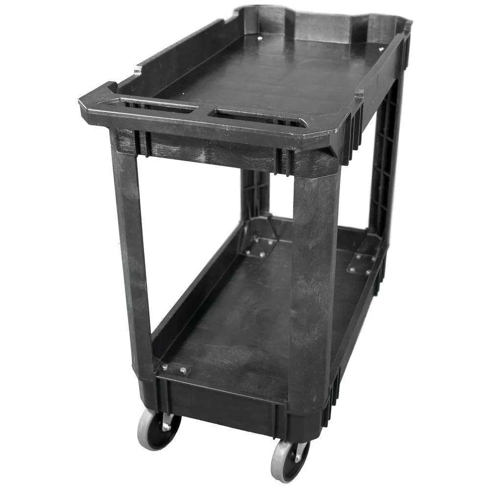 Husky 410-113-0111 2-Tier Plastic 4-Wheeled Service Cart in Black with 500 lb. Capacity