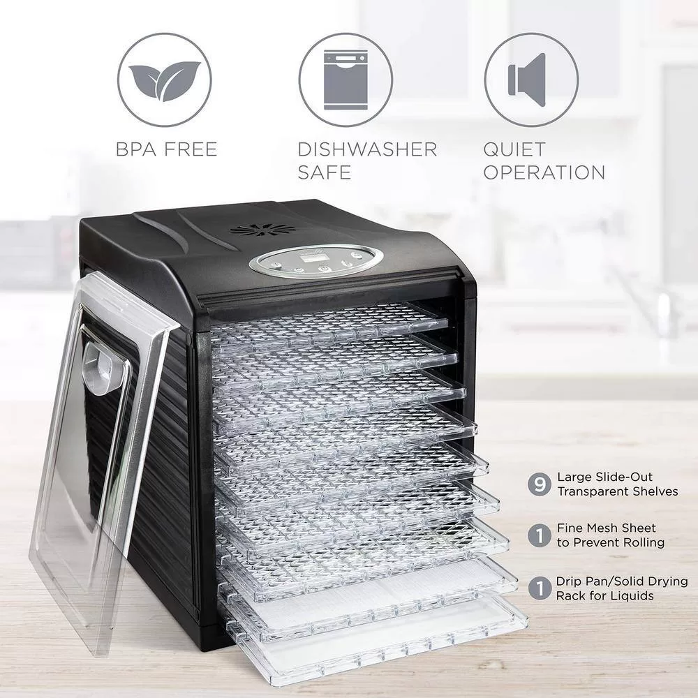 Ivation 9 Plastic Tray Food Dehydrator For Snacks, Herbs, Fruit and Beef Jerky