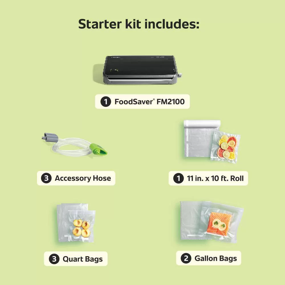 FoodSaver 2-in-1 Black/Stainless Steel Vacuum Sealer System with Starter Kit