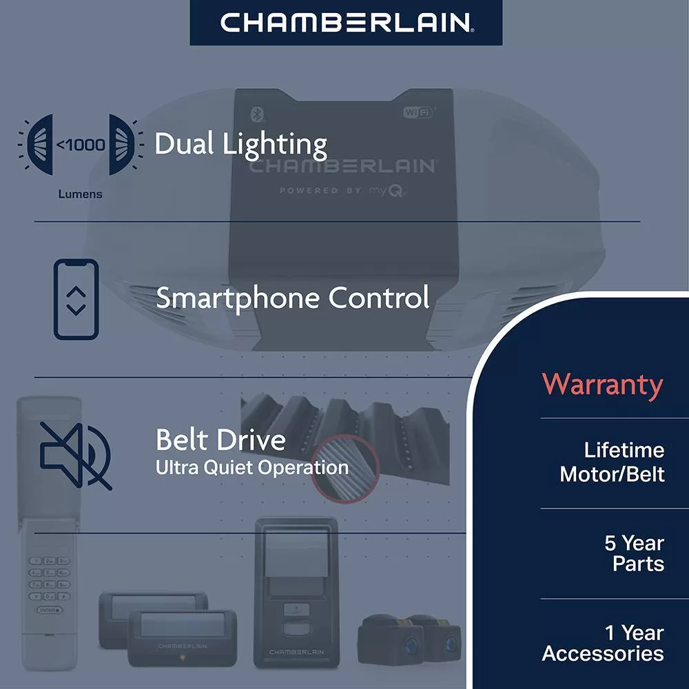 Chamberlain B4505T B4505T 3/4 HP Smart Quiet Belt Drive Garage Door Opener