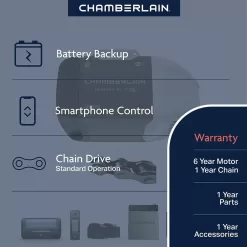 Chamberlain C2212T C2212T 1/2 HP Smart Chain Drive Garage Door Opener with Battery Backup