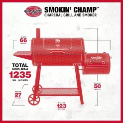 Char-Griller 1733 Smokin' Champ Charcoal Grill Offset Smoker in Black